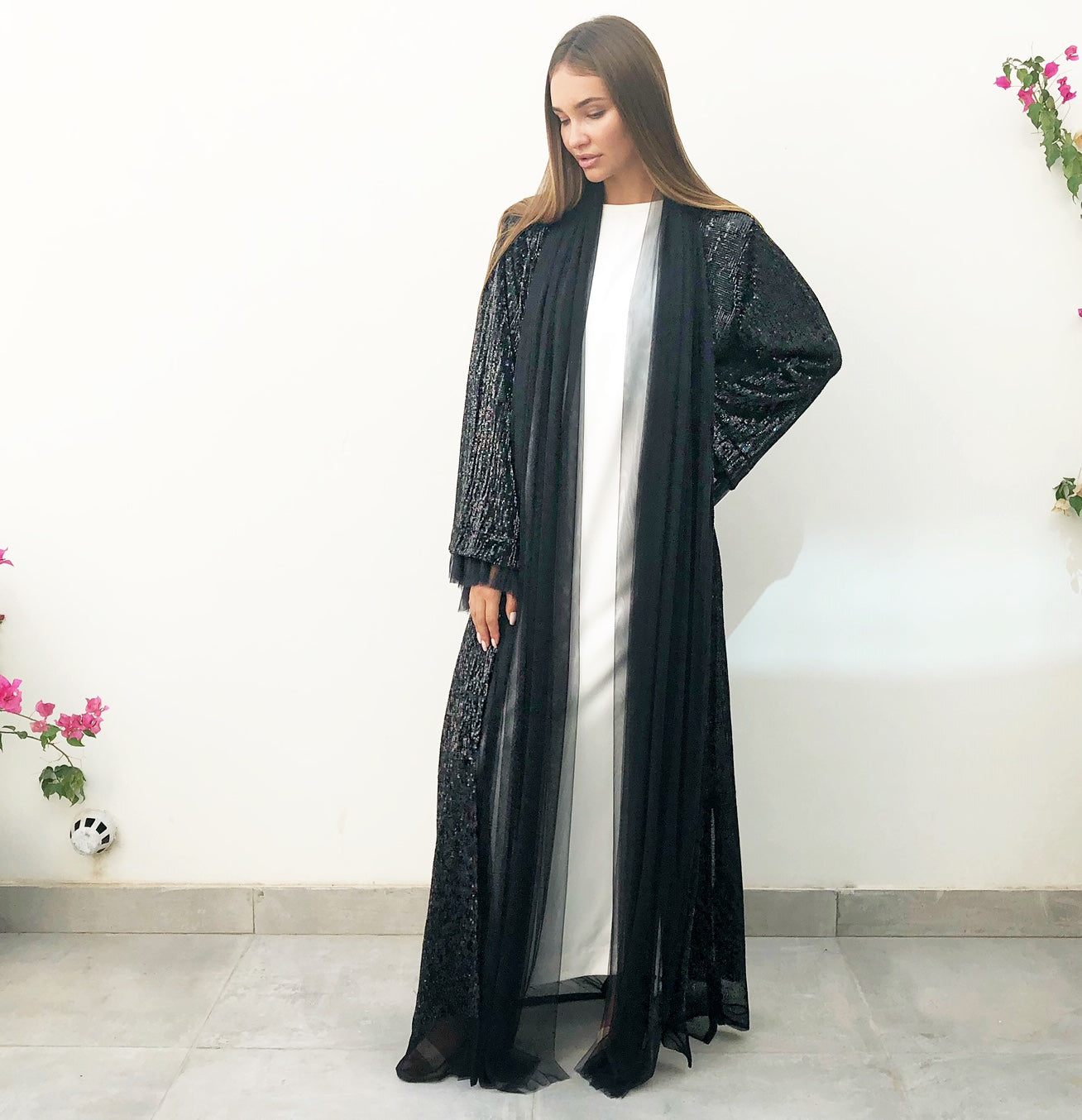 AW18 BLACK SEQUINS EVENING ABAYA WITH ...